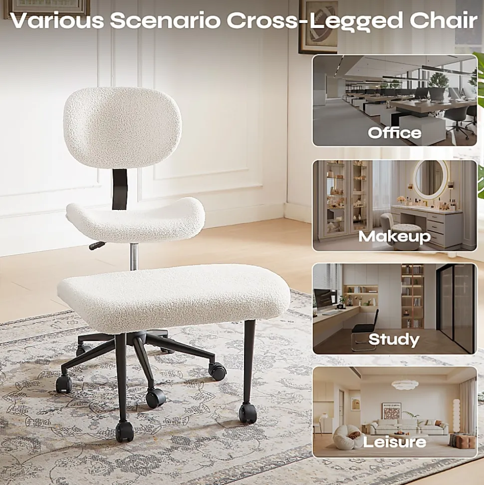 PINMOCO Ergonomic Fabric Office Chair For Cross-Legged Sitting, Off-White, H200470DOWTD