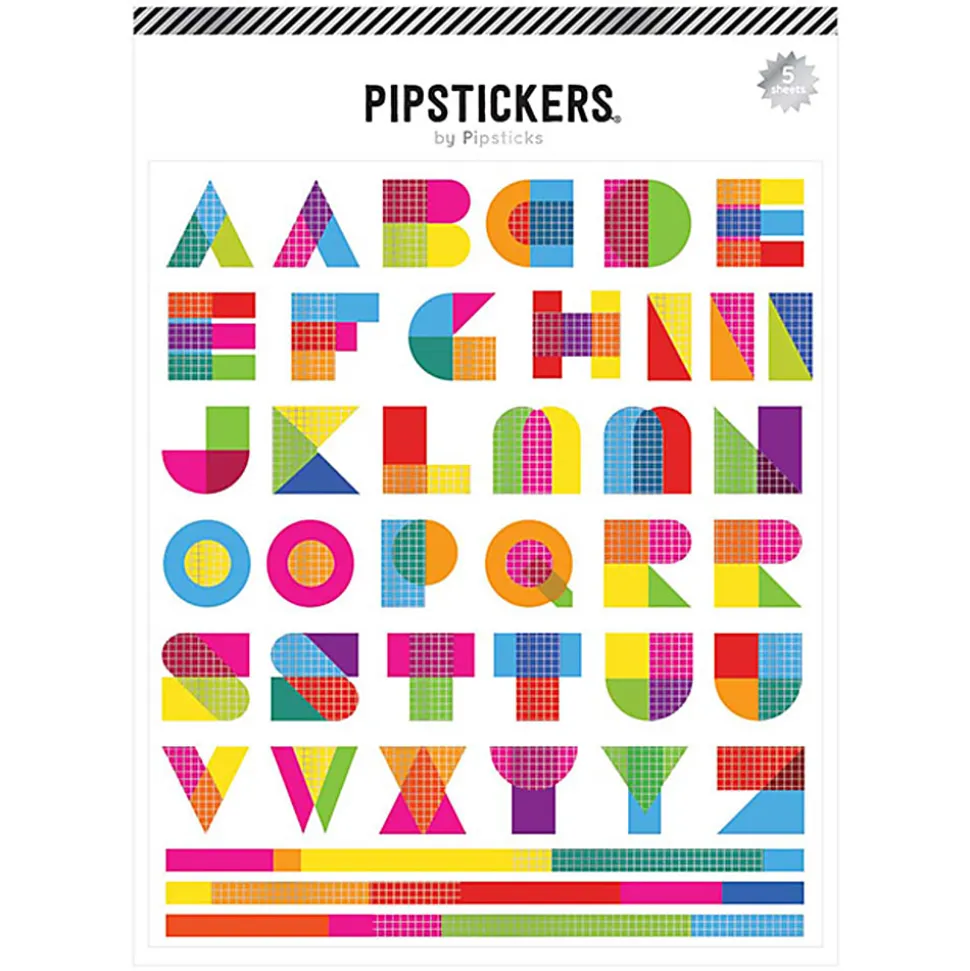 Pipsticks Big Alphabet Stickers, 6" x 7", Geometric Color Mix, Pack Of 5 Sheets