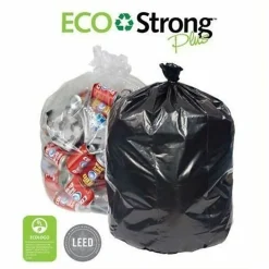 Pitt Plastics PCR Low Density EcoStrong Plus Trash Bags, 45 Gallon, Clear, Case Of 100 Trash Bags