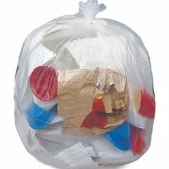 Pitt Plastics PCR Low Density EcoStrong Plus Trash Bags, 45 Gallon, Clear, Case Of 100 Trash Bags
