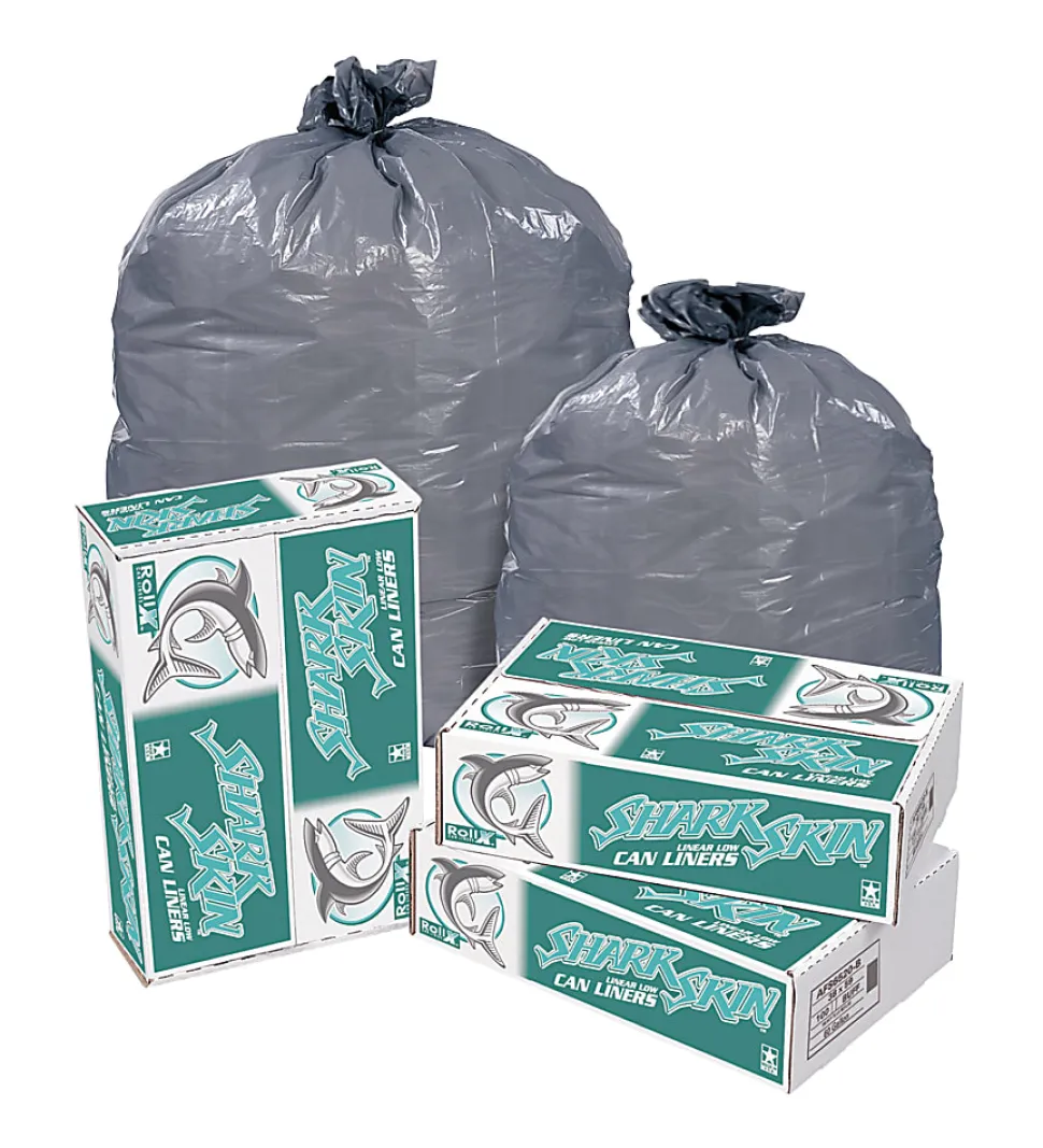 Pitt Plastics Shark Skin 1.1-mil Can Liners, 43" x 48", 56 Gallons, Gray, Carton Of 100