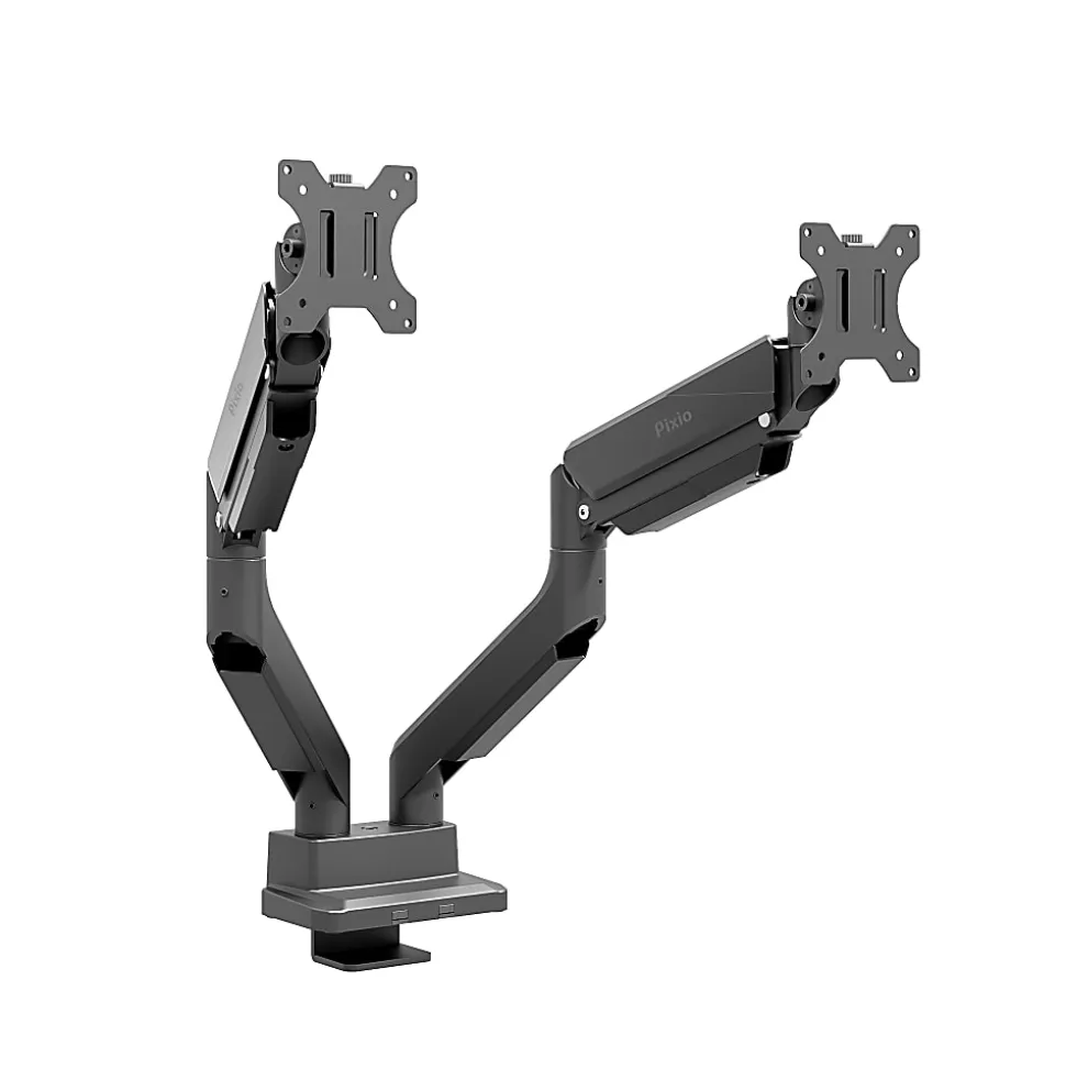 Pixio PS2D Heavy-Duty Premium Gas-Spring Dual-Monitor Arm for Monitors up to 35" with Full-Articulation, Black