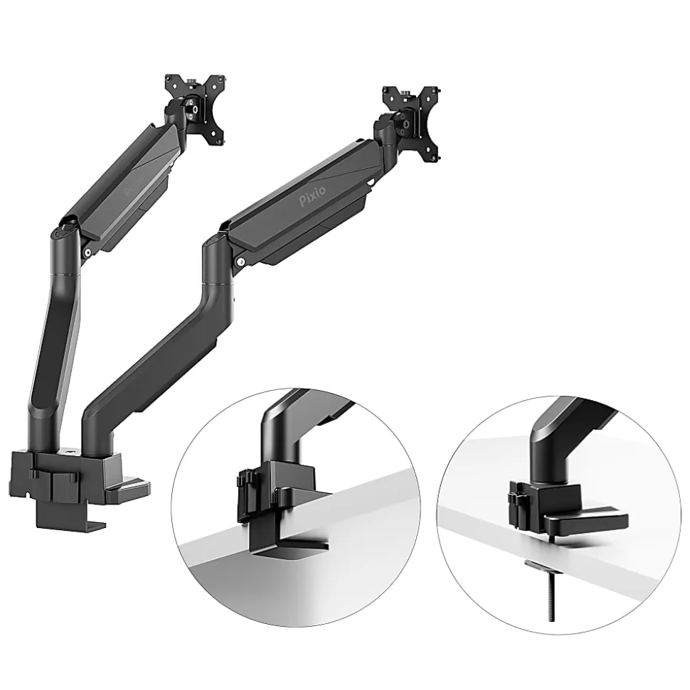 Pixio PS2D Heavy-Duty Premium Gas-Spring Dual-Monitor Arm for Monitors up to 35" with Full-Articulation, Black