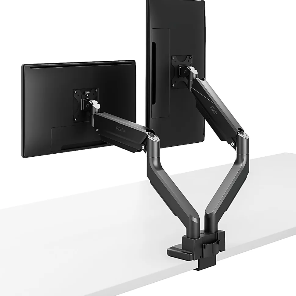 Pixio PS2D Heavy-Duty Premium Gas-Spring Dual-Monitor Arm for Monitors up to 35" with Full-Articulation, Black