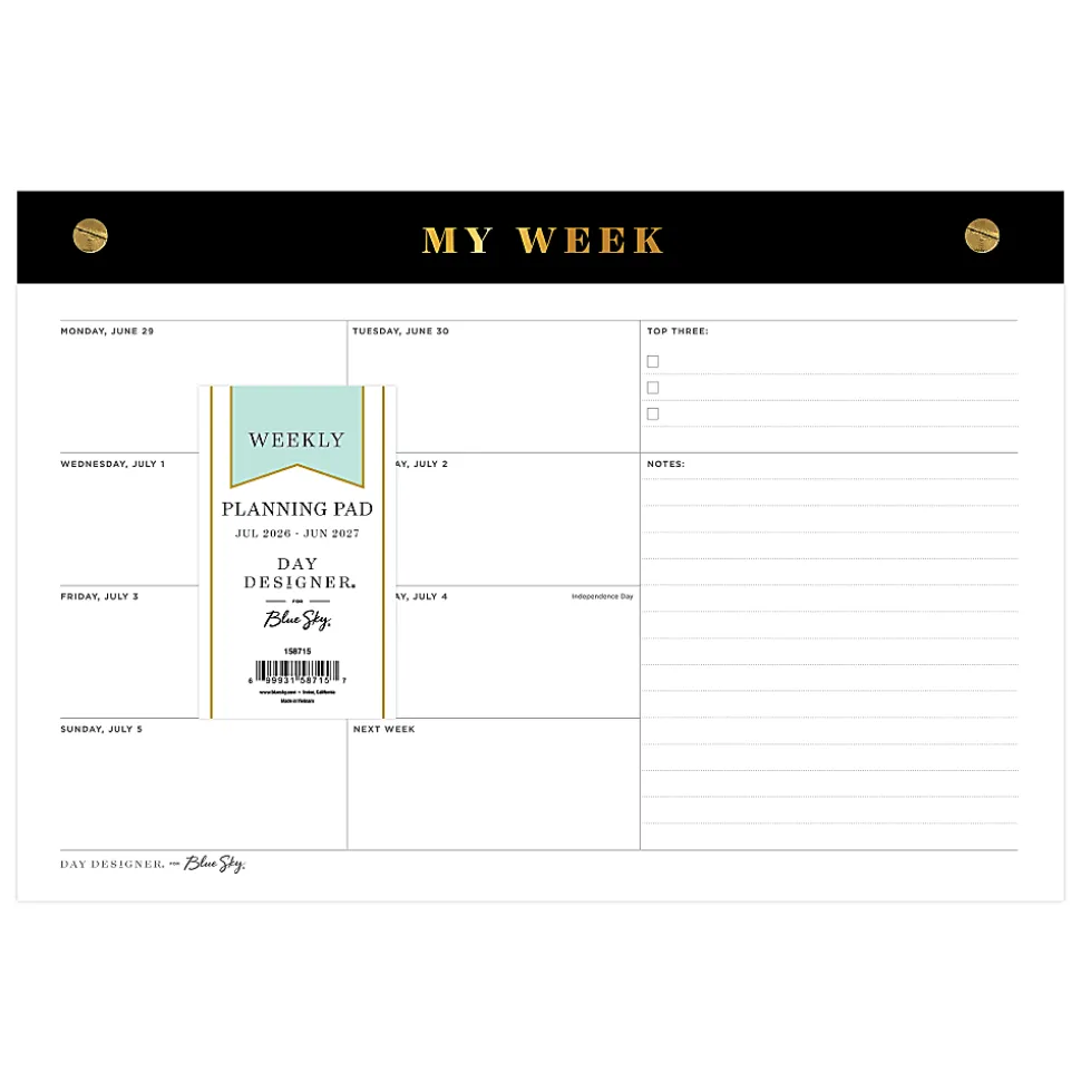 Planning Pad DD Black Matte 10x7.25 AY26–27 Weekly