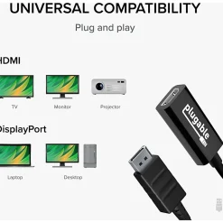 Plugable Active DisplayPort to HDMI Adapter - Connect any DisplayPort-Enabled PC or Tablet to an HDMI Enabled Monitor, TV or Projector  - DPHDMI