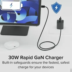 Plugable GaN USB C Charger Block, 30W Portable Charger - Foldable Prongs, PPS USBC Fast Charger - PS30C1B