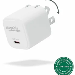 Plugable GaN USB C Charger Block, 30W Portable Charger - Foldable Prongs, PPS USBC Fast Charger - PS30C1W