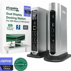 Plugable 16-in-1 Thunderbolt 4 Dock with 100W Charging, 4K Quad Monitor Setup - TBT4UDZ