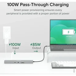 Plugable 11-in-1 USB-C Hub 100W USB-C Pass-through, Laptop Docking Station Dual Monitor with 4K 60Hz HDMI - USBC11IN1E