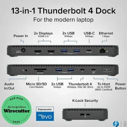 Plugable Thunderbolt 4 Dock with 100W Charging, Thunderbolt Certified - Laptop Docking Station Dual Monitor Single 8K or Dual 4K HDMI - TBT4UD5