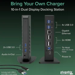 Plugable USB 3.0 and USB-C Dual 4K Display Docking Station with DisplayPort and HDMI Â - UD6950Z