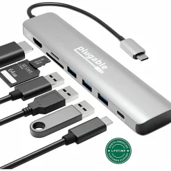 Plugable USB C Hub Multiport Adapter, 7-in-1 Hub Compatible with MacBook Pro, Windows, Chromebook, Dell XPS, Thunderbolt 3 and More - USBC7IN1