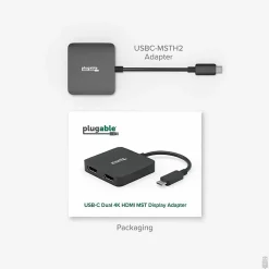 Plugable USB C to HDMI Adapter for Dual Monitors 4K 60Hz, Driverless - USBCMSTH2