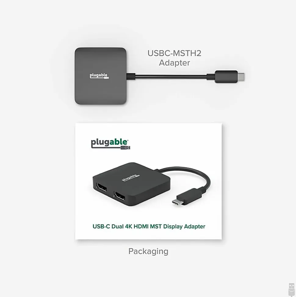 Plugable USB C to HDMI Adapter for Dual Monitors 4K 60Hz, Driverless - USBCMSTH2