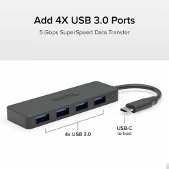 Plugable USB C to USB Adapter Hub, 4 Port USB 3.0 Hub, USB Splitter - USBCHUB4A