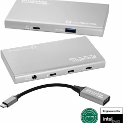 Plugable USB4 Hub 5-in-1 Thunderbolt 4 Hub With 60W Charging, Single 8K Or Dual 4K Display