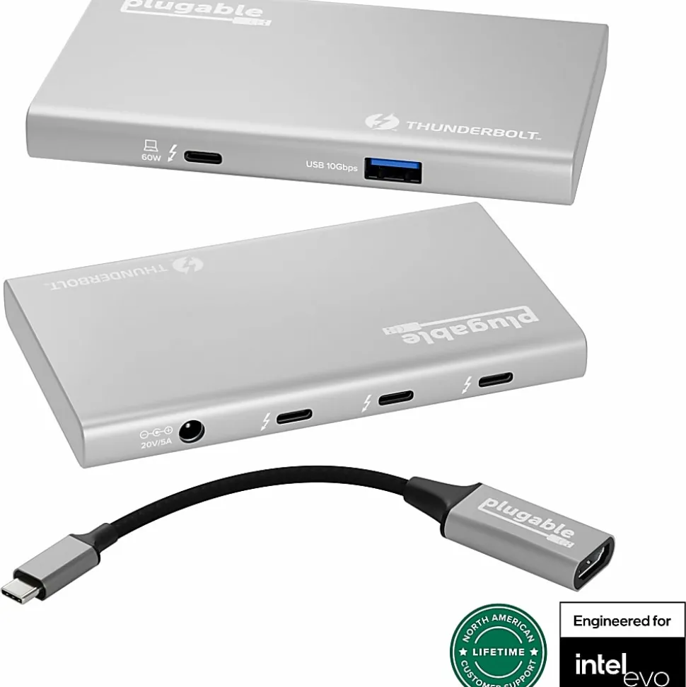 Plugable USB4 Hub 5-in-1 Thunderbolt 4 Hub With 60W Charging, Single 8K Or Dual 4K Display
