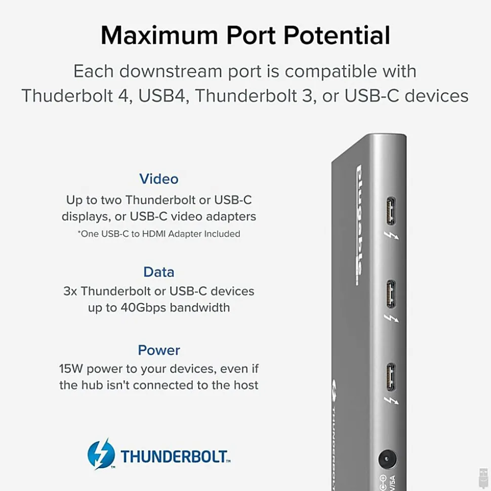 Plugable USB4 Hub 5-in-1 Thunderbolt 4 Hub With 60W Charging, Single 8K Or Dual 4K Display