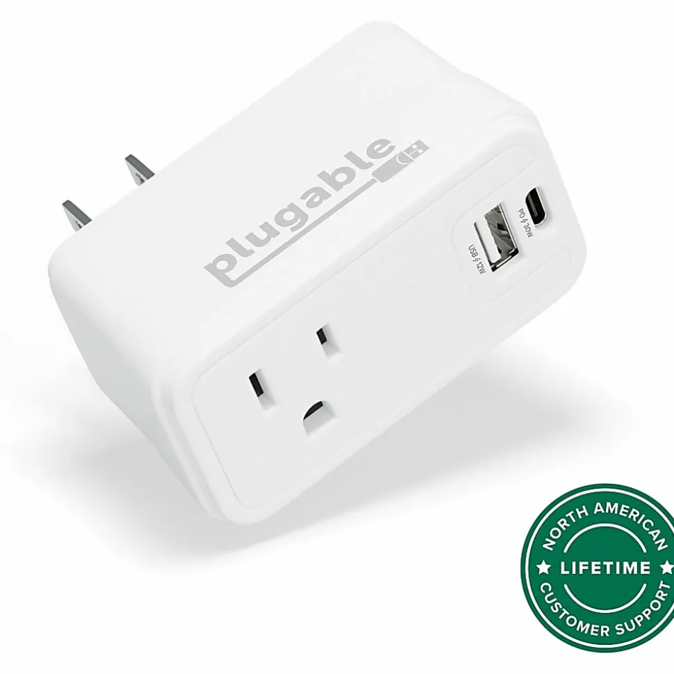Plugable Wall Outlet Extender with 1x USB-C and 1x USB, 32W USB C Charger Block - USBC Fast Charger - PS1CA1