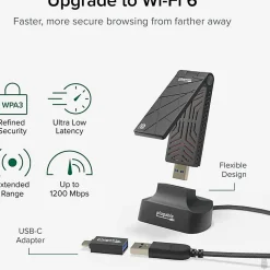 Plugable WiFi 6 USB WiFi Adapter for Desktop PC and Laptops, AX1800 USB 3.0 and USB C - Wireless Adapter with 2.4 GHz + 5GHz Dual Band Connection