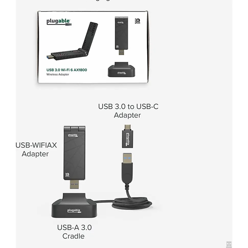Plugable WiFi 6 USB WiFi Adapter for Desktop PC and Laptops, AX1800 USB 3.0 and USB C - Wireless Adapter with 2.4 GHz + 5GHz Dual Band Connection