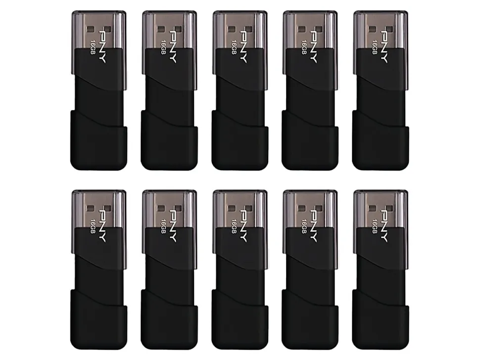 PNY Attache 3 USB 2.0 Flash Drives, 16GB, Black, Pack Of 10 Flash Drives