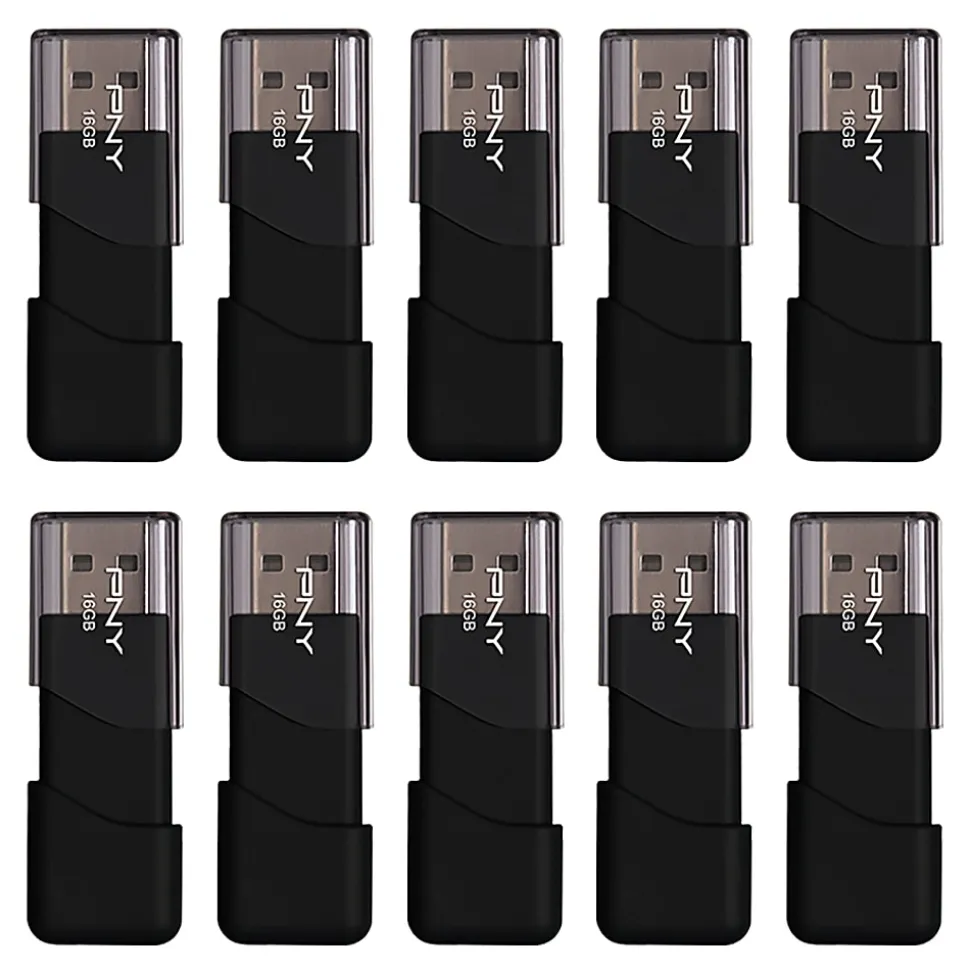 PNY Attache 3 USB 2.0 Flash Drives, 16GB, Black, Pack Of 10 Flash Drives