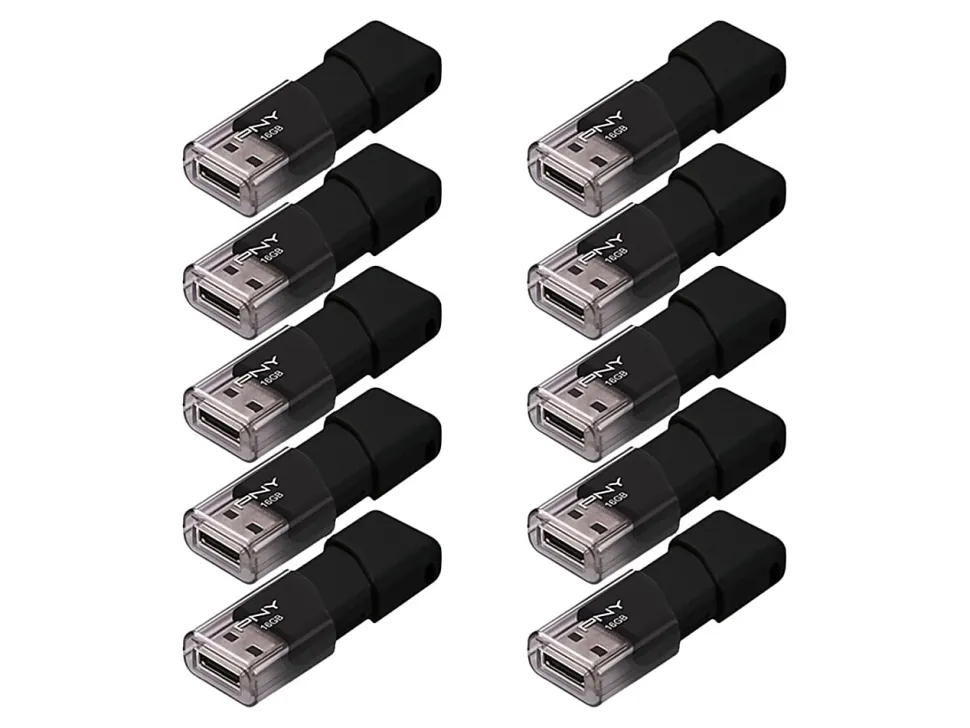PNY Attache 3 USB 2.0 Flash Drives, 16GB, Black, Pack Of 10 Flash Drives