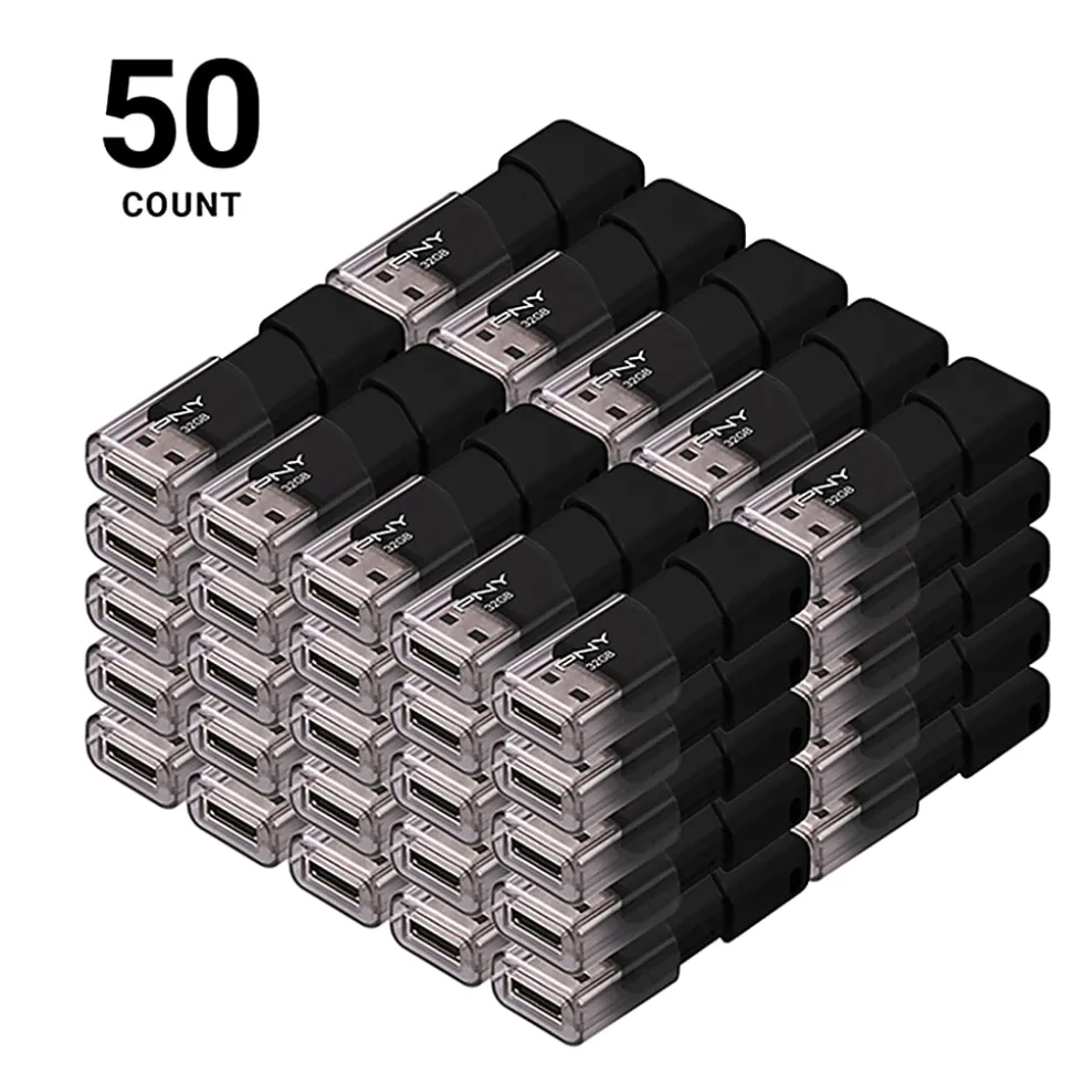 PNY Attache 3 USB 2.0 Flash Drives,32GB,Black Pack of 50 Flash Drives