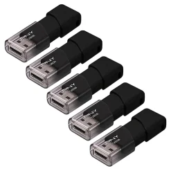 PNY Attaché 3 USB 2.0 Flash Drives, 128GB, Black, Pack Of 5 Drives