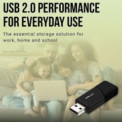 PNY Attaché 3 USB 2.0 Flash Drives, 128GB, Black, Pack Of 5 Drives