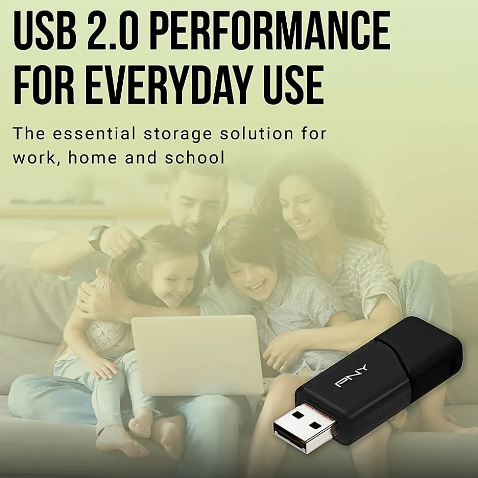 PNY Attaché 3 USB 2.0 Flash Drives, 128GB, Black, Pack Of 5 Drives