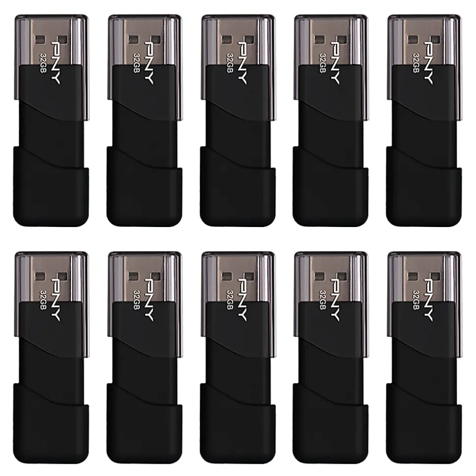 PNY Attaché 3 USB 2.0 Flash Drives, 32GB, Pack Of 10 Flash Drives