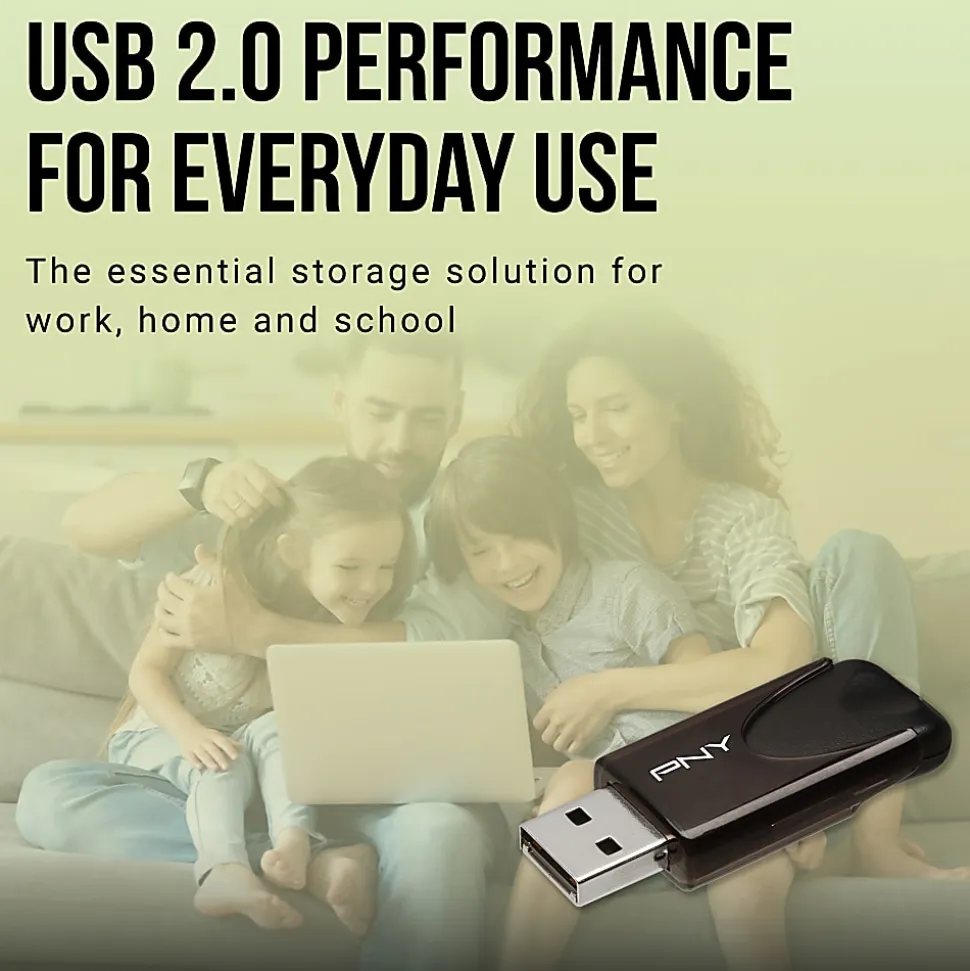 PNY Attaché 4 USB 2.0 Flash Drives, 32GB, Black, Pack Of 5 Drives