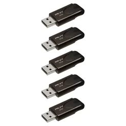 PNY Attaché 4 USB 2.0 Flash Drives, 32GB, Black, Pack Of 5 Drives