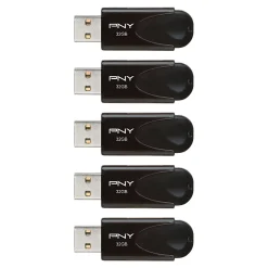 PNY Attaché 4 USB 2.0 Flash Drives, 32GB, Black, Pack Of 5 Drives
