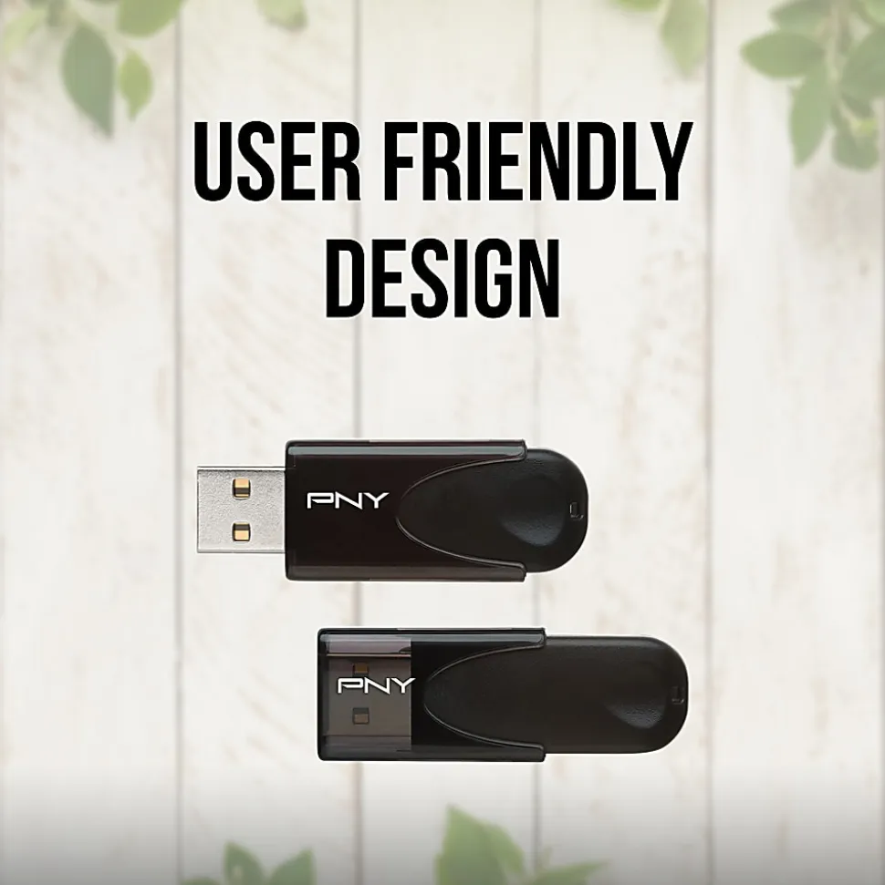 PNY Attaché 4 USB 2.0 Flash Drives, 32GB, Black, Pack Of 5 Drives