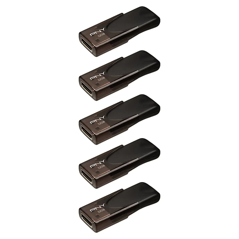 PNY Attaché 4 USB 2.0 Flash Drives, 32GB, Black, Pack Of 5 Drives