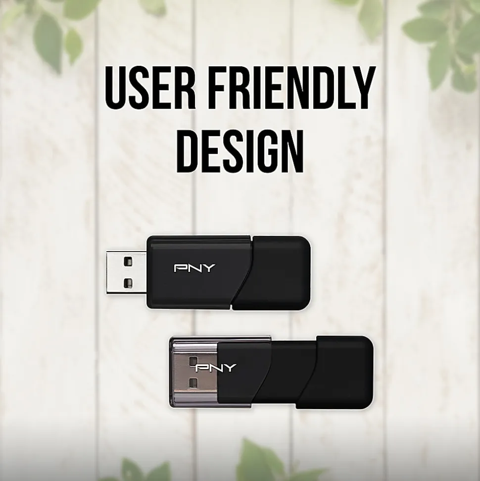 PNY Attaché 3 USB 2.0 Flash Drives, 64GB, Black, Pack Of 10 Drives