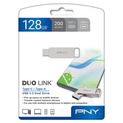 PNY DUO LINK USB 3.2 Type-C Dual Flash Drives, 128GB, Silver