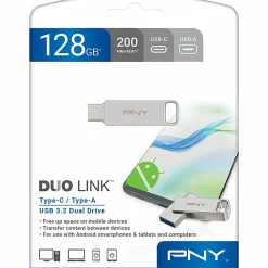 PNY DUO LINK USB 3.2 Type-C Dual Flash Drives, 128GB, Silver