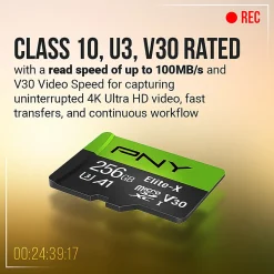 PNY Elite-X Class 10 U3 V30 microSDXC Flash Memory Card, 256GB