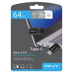 PNY Elite-X Fit Type-C USB 3.2 Flash Drive, 64GB, Black