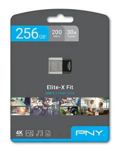 PNY ELITE-X FIT USB 3.1 Flash Drive, 256GB, Black/Gray