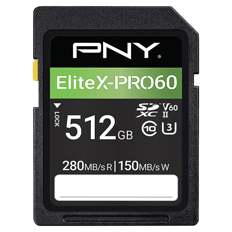 PNY EliteX-PRO60 Class 10 U3 V60 UHS-II SDXC Flash Memory Card, 512GB, P-SD512V60280EXP6-GE