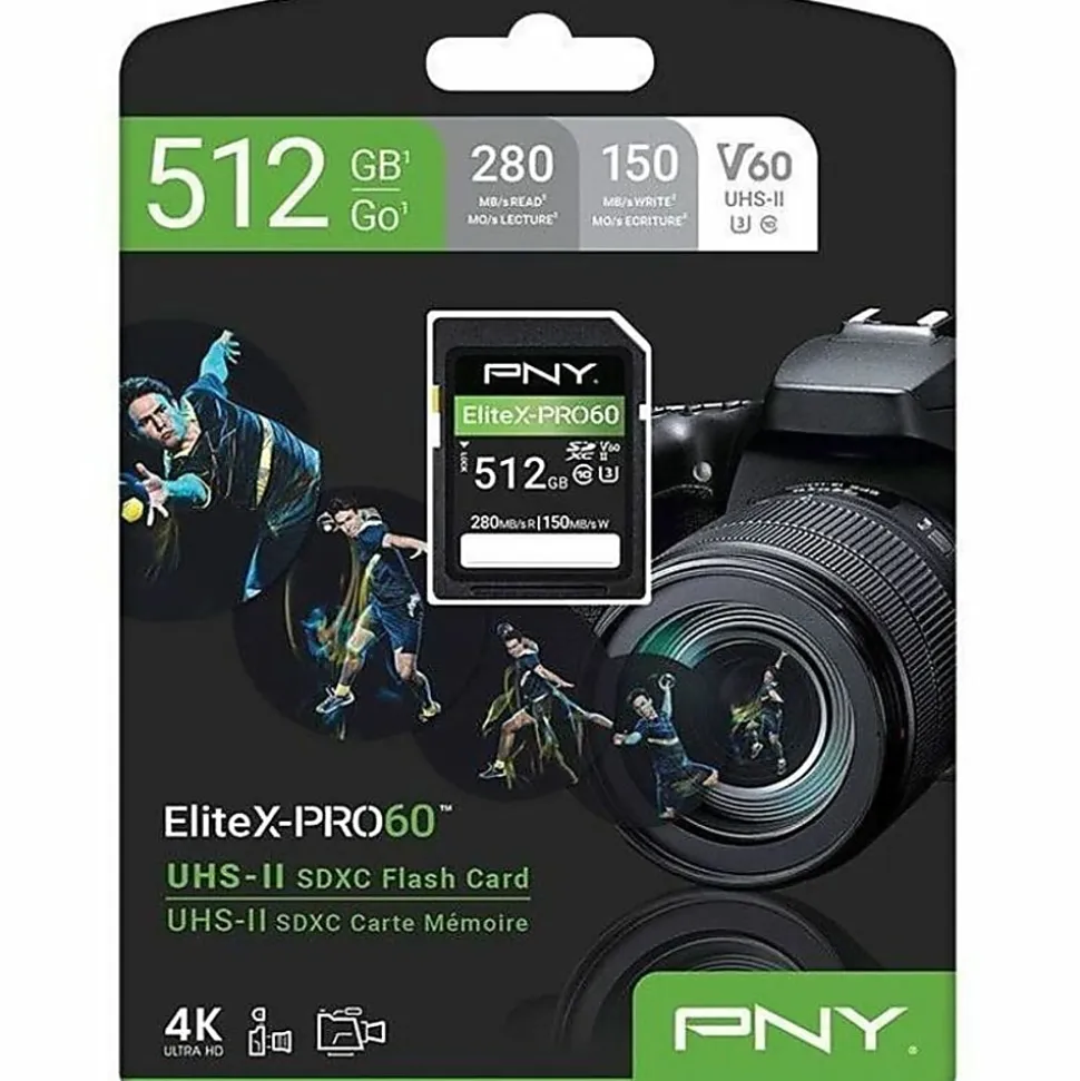 PNY EliteX-PRO60 Class 10 U3 V60 UHS-II SDXC Flash Memory Card, 512GB, P-SD512V60280EXP6-GE