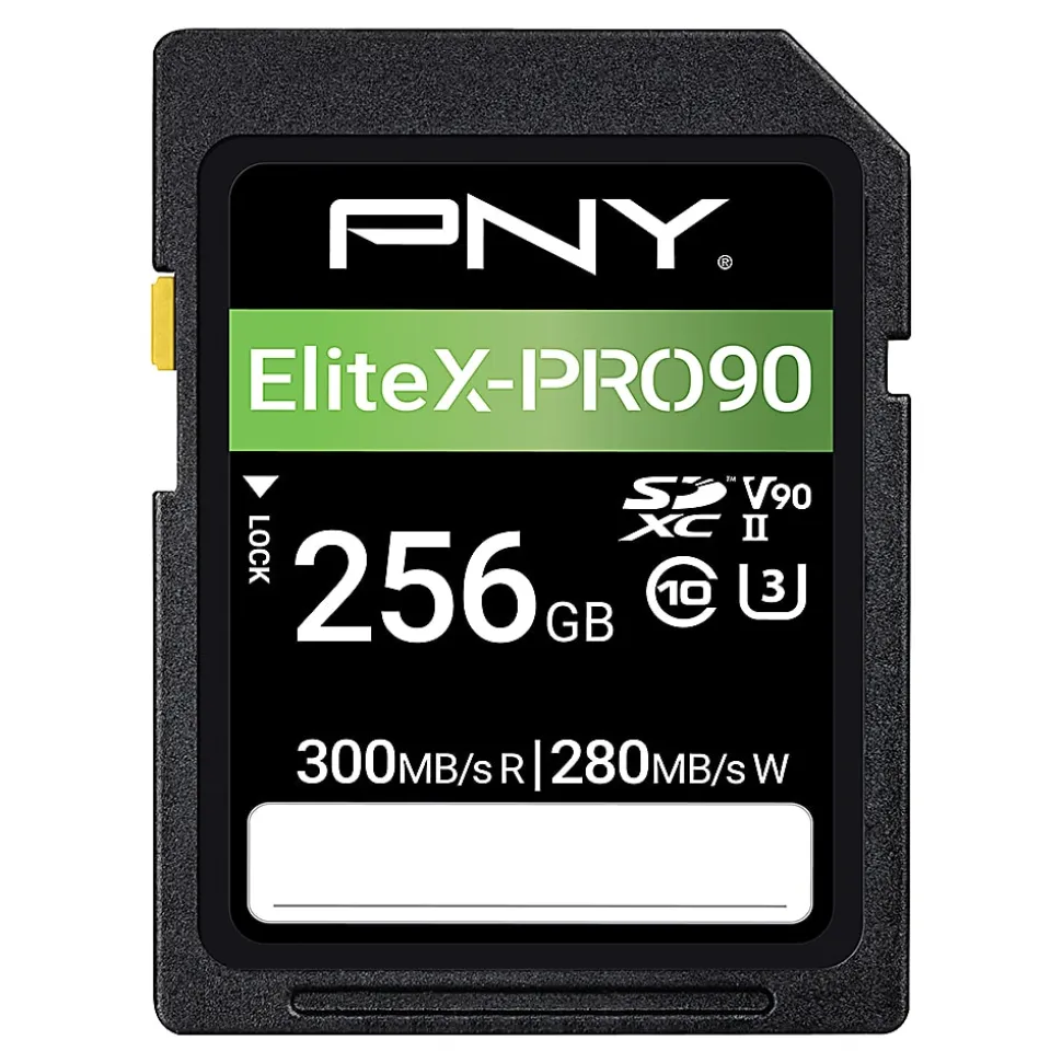 PNY EliteX-PRO90 Class 10 U3 V90 UHS-II SDXC Flash Memory Card, 256GB