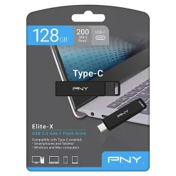PNY Elite-X Type-C USB 3.2 Gen 1 Flash Drive, 128GB, Black