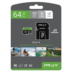 PNY 64GB Elite-X Class 10 U3 V30 microSDXC Flash Memory Card